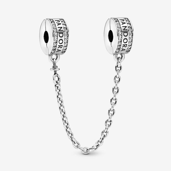 Pandora logo safety chain clip charm silver - Picture 1 of 4